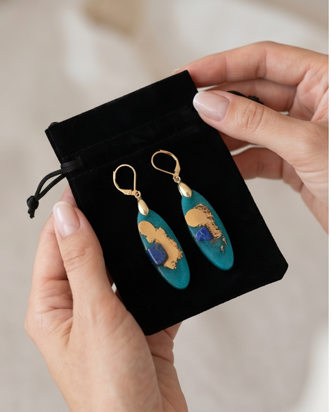 Teal Gold and Lapis Lazuli Teardrop Earrings