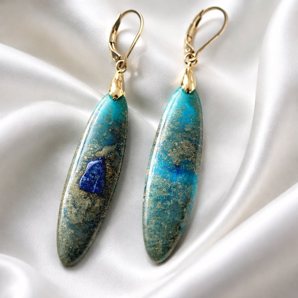 Teal Gold and Lapis Lazuli Teardrop Earrings