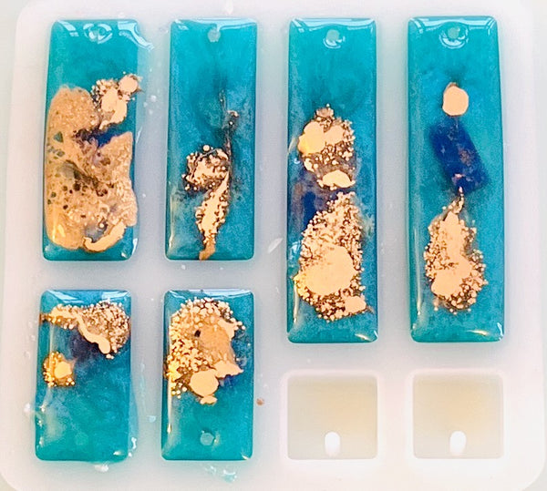 Teal Gold and Lapis Lazuli Rectangular Pendants