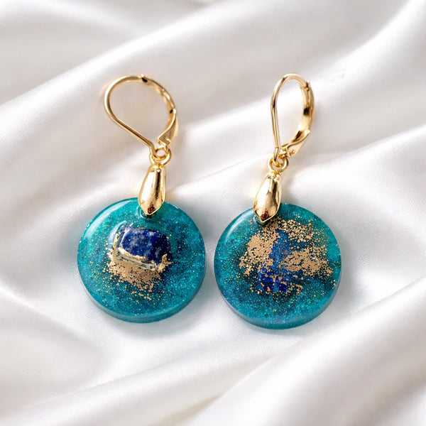 Teal Gold and Lapis Lazuli Earrings