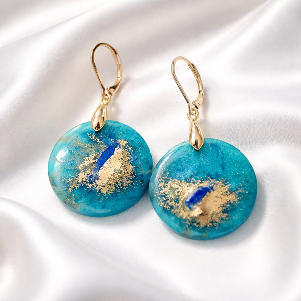 Teal Gold and Lapis Lazuli Earrings
