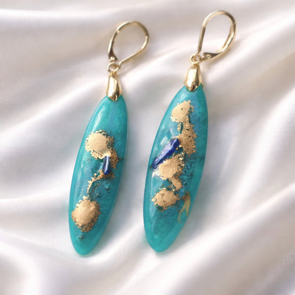 Teal Gold and Lapis Lazuli Teardrop Earrings