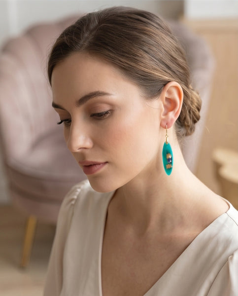 Teal Gold and Lapis Lazuli Teardrop Earrings