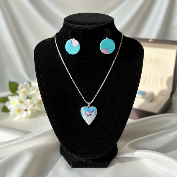 Teal and Mauve Circle Loop Earrings