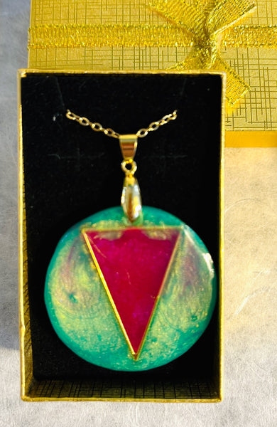 Pink & Green Aurora Pendant Circular and Chain