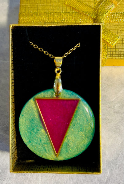 Pink & Green Aurora Pendant Circular and Chain