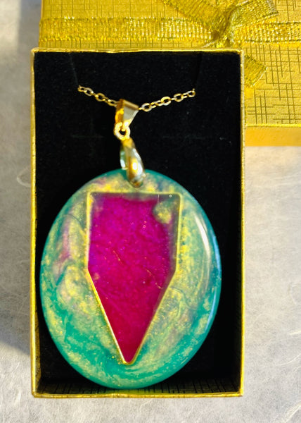 Pink & Green Aurora Pendant Oval