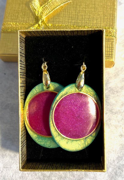 Pink & Green Aurora Earrings Oval