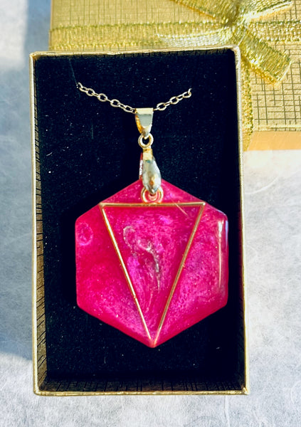 Pink & Green Aurora Pendant Hexagonal Pink