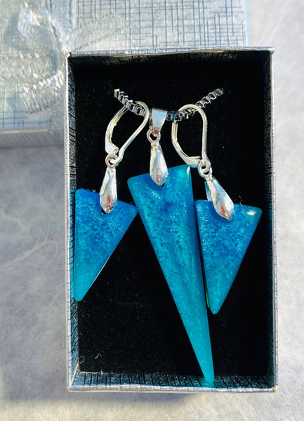 Azure Tide Triangle Pendant and Chain with Medium Earrings
