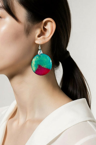 Pink & Green Aurora Earrings Circular Pink and Green