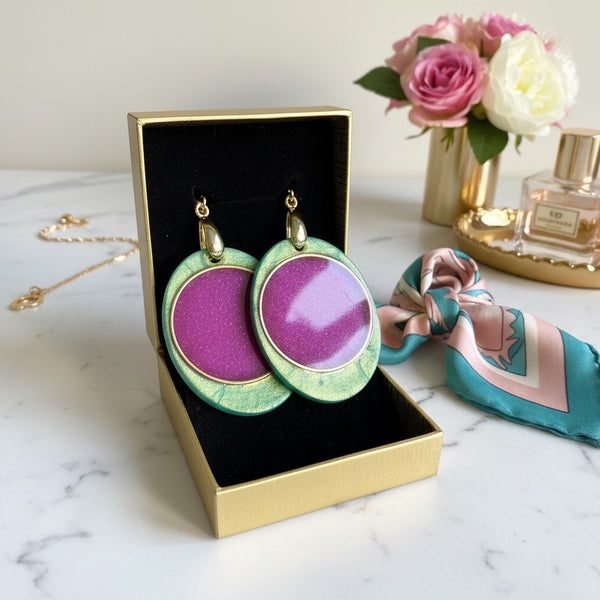 Pink & Green Aurora Earrings Oval