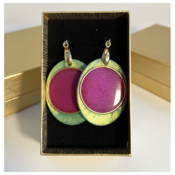Pink & Green Aurora Earrings Oval