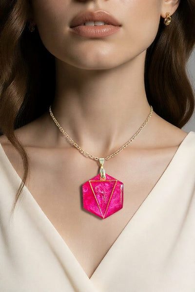 Pink & Green Aurora Pendant Hexagonal Pink