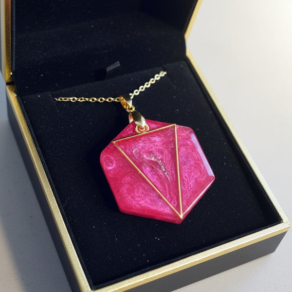 Pink & Green Aurora Pendant Hexagonal Pink