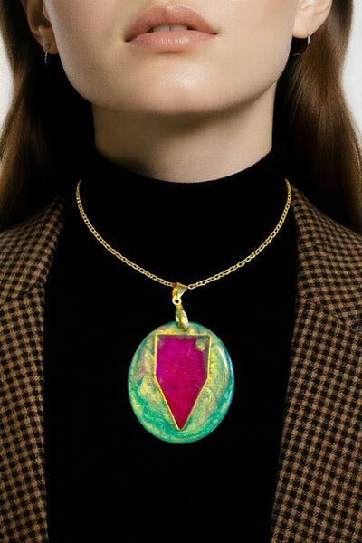 Pink & Green Aurora Pendant Oval