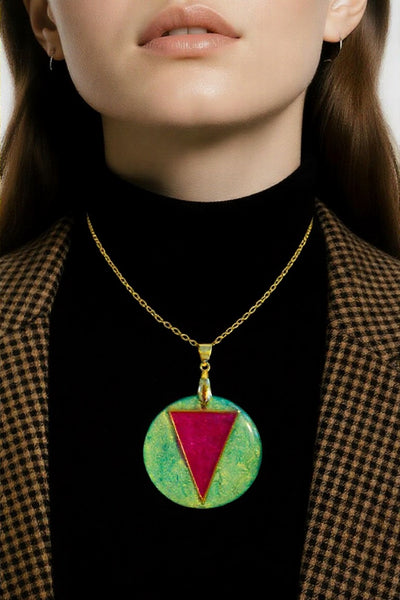 Pink & Green Aurora Pendant Circular and Chain
