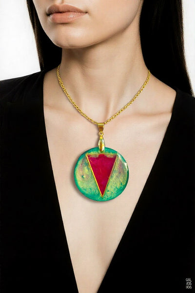 Pink & Green Aurora Pendant Circular and Chain