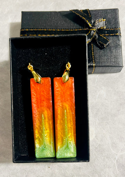 Red and Green Rectangular Earrings