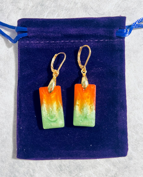 Red and Green Rectangular Earrings