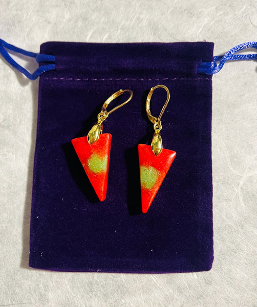 Red and Green Triangle Earrings