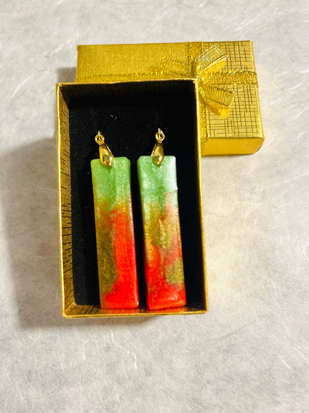 Red and Green Rectangular Earrings