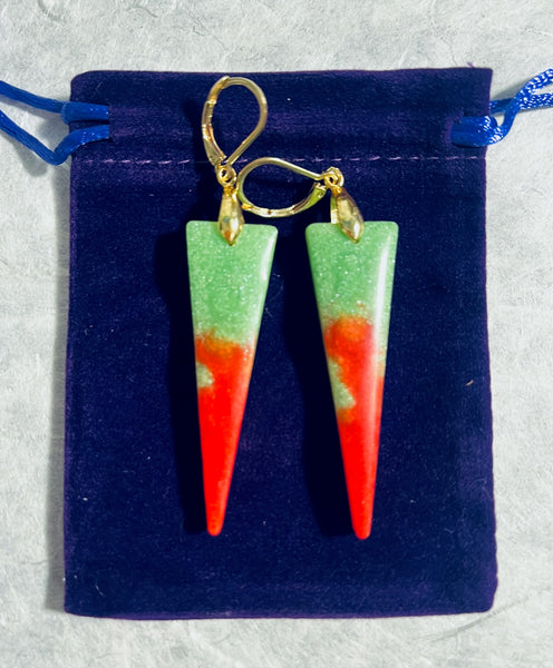 Red and Green Triangle Earrings