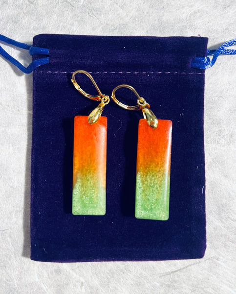 Red and Green Rectangular Earrings