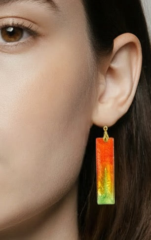 Red and Green Rectangular Earrings