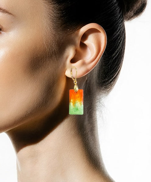 Red and Green Rectangular Earrings
