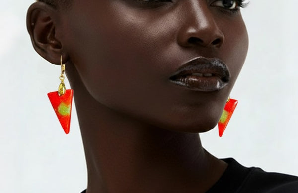 Red and Green Triangle Earrings