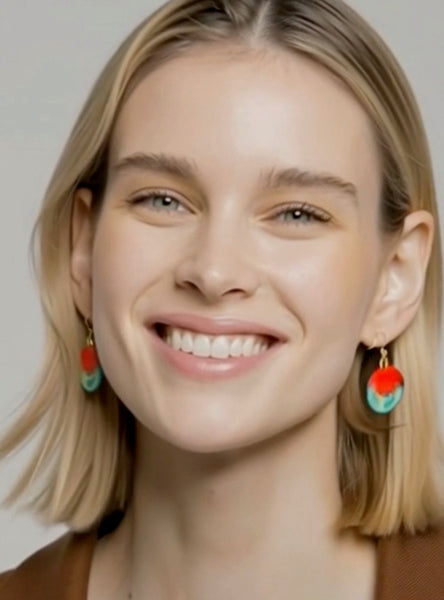 Red and Green Round Earrings