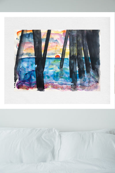 Red Sunrise Deal Pier Painting by Stephanie Fuller Artist