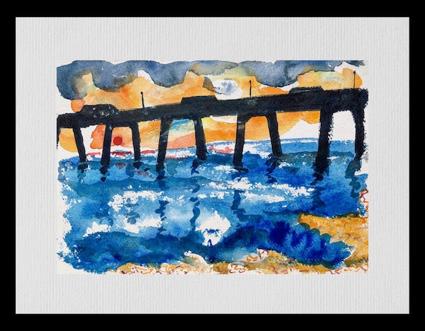 Red Sunrise Under Deal Pier Kent Paintings by Stephanie Fuller Artist
