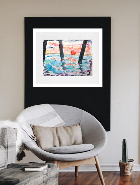 Red Sun Rising Under The Pier Painting by Stephanie Fuller Artist