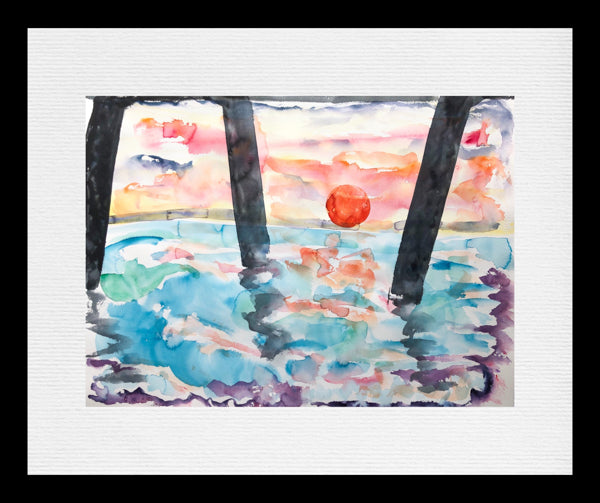 Red Sun Rising Under The Pier Painting by Stephanie Fuller Artist