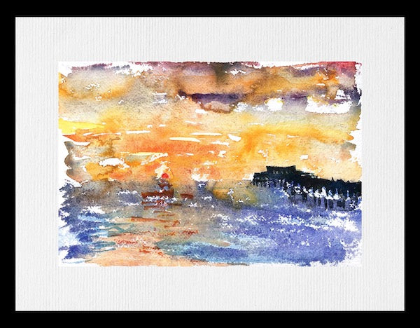Red Sunrise Deal Pier Kent Paintings by Stephanie Fuller Artist