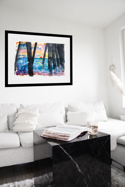 Red Sunrise Deal Pier Painting by Stephanie Fuller Artist