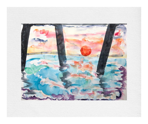 Red Sun Rising Under The Pier Painting by Stephanie Fuller Artist