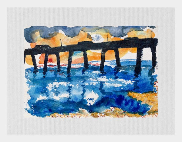 Red Sunrise Under Deal Pier Kent Paintings by Stephanie Fuller Artist