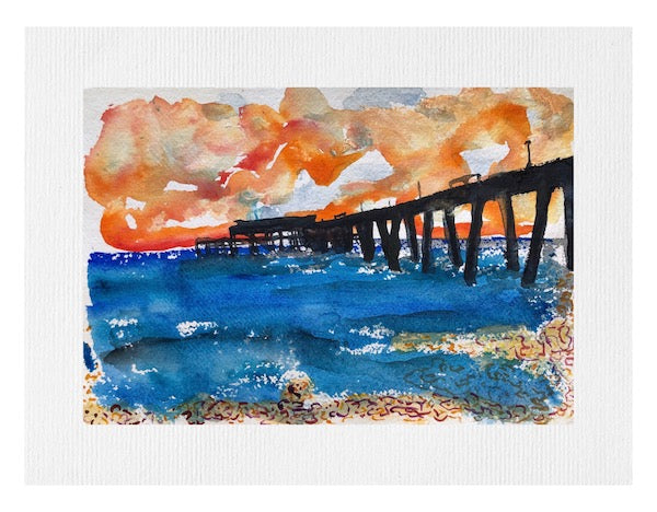 Red Sunrise Deal Pier Kent Paintings by Stephanie Fuller Artist