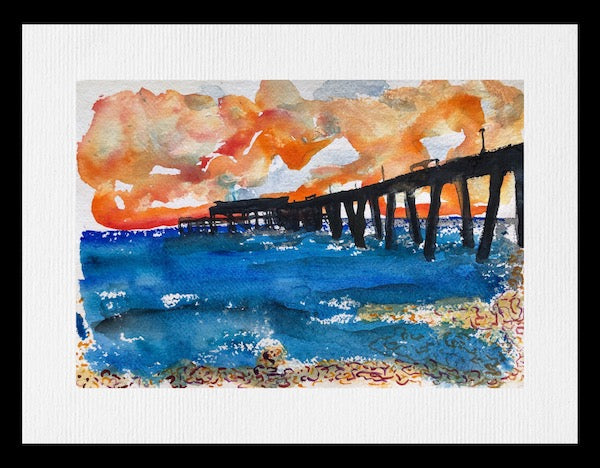 Red Sunrise Deal Pier Kent Paintings by Stephanie Fuller Artist