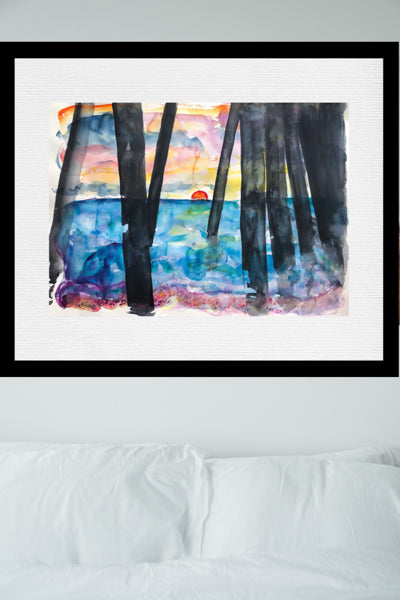 Red Sunrise Deal Pier Painting by Stephanie Fuller Artist
