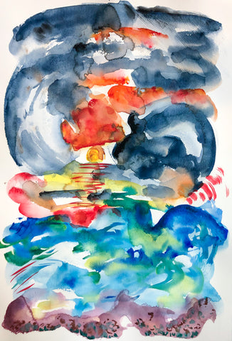 Sun Rising in a Red and Indigo Sky Painting by Artist Stephanie Fuller