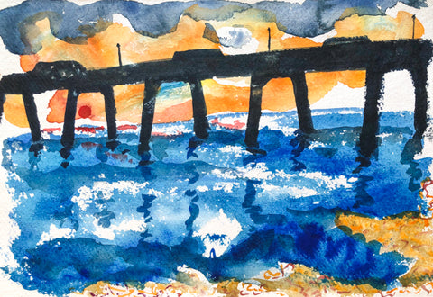 Red Sunrise Under Deal Pier Kent Paintings by Stephanie Fuller Artist
